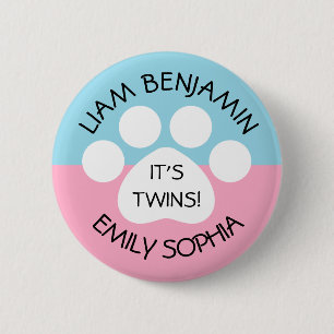 Baby shower - broderlig twillingar - tasstrycktema knapp