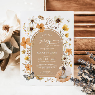 Baby Shower Brown Skin Fairy Fall Wildblomma Inbjudningar