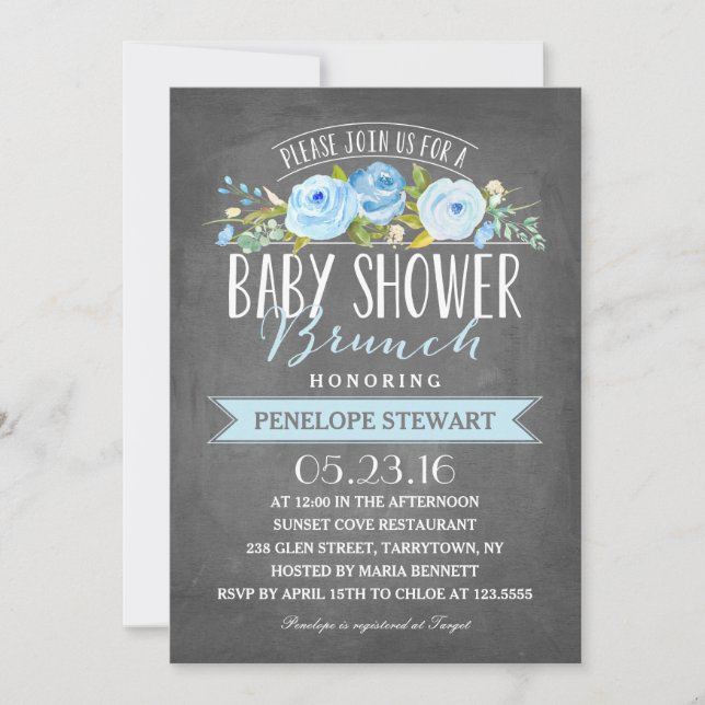 Baby Shower Brunch Blue | Inbjudan till babyvisnin (Framsida)