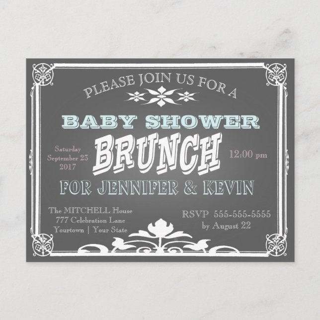 Baby Shower | BRUNCH | Chalkboard Inbjudan Vykort (Framsida)