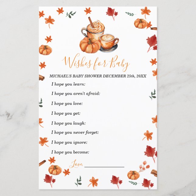 Baby Shower Brygging Pumpkin Spice Önskningar för  (Framsida)