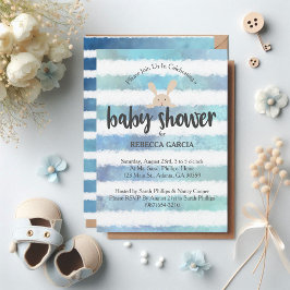 Baby Shower Bunny Blue White Watercolor Rand Inbjudningar