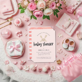 Baby Shower Bunny Flicka Rosa Inbjudningar