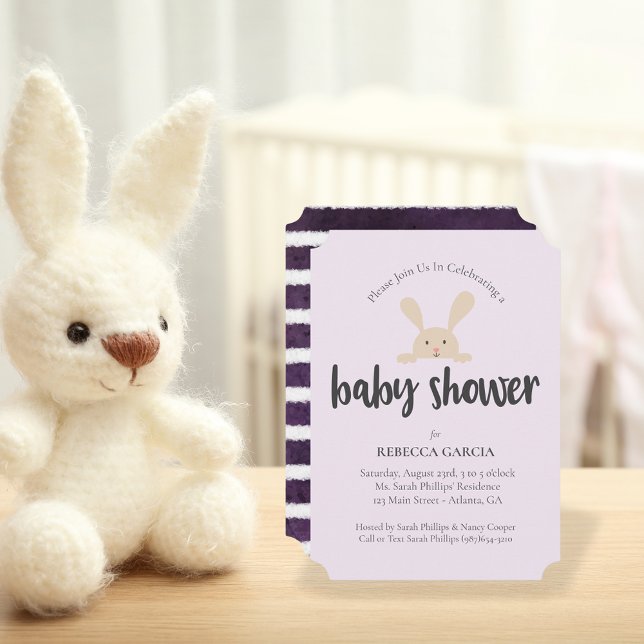Baby Shower Bunny Gender Neutral Lila Inbjudningar (Skapare uppladdad)