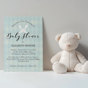 Baby Shower Bunny Light Blue Shower Inbjudningar