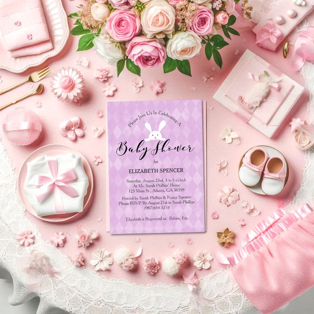 Baby Shower Bunny Lila Baby Shower Inbjudningar (Skapare uppladdad)