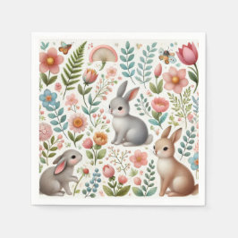 Baby Shower Bunny Rabbits and Flowers Pappersservett