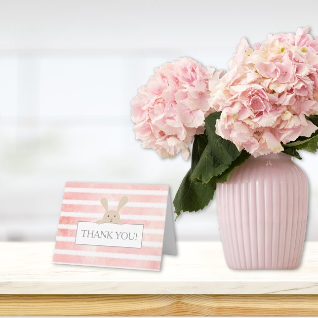 Baby Shower Bunny Rosa Rand Tack Kort (Skapare uppladdad)