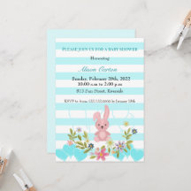 Baby Shower Bunny white och blue teal rand