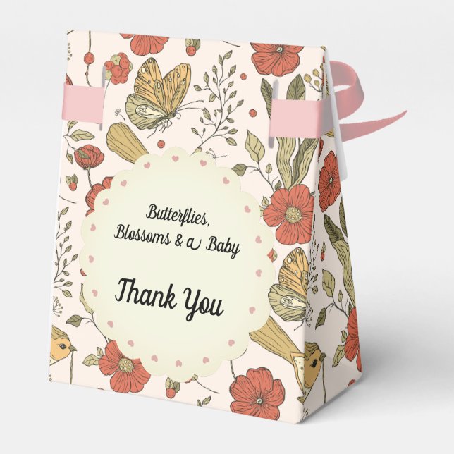 Baby Shower | Butterflies & Blossoms Poetic Floral Presentaskar (Baksidan Sidan)