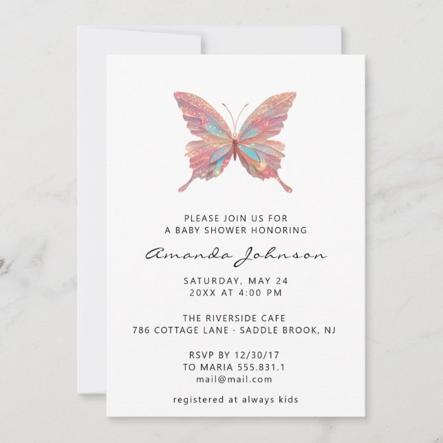 Baby Shower Butterfly Girl Ro Guld White Inbjudningar (Framsida)