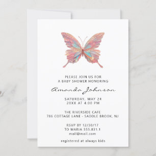 Baby Shower Butterfly Girl Ro Guld White Inbjudningar