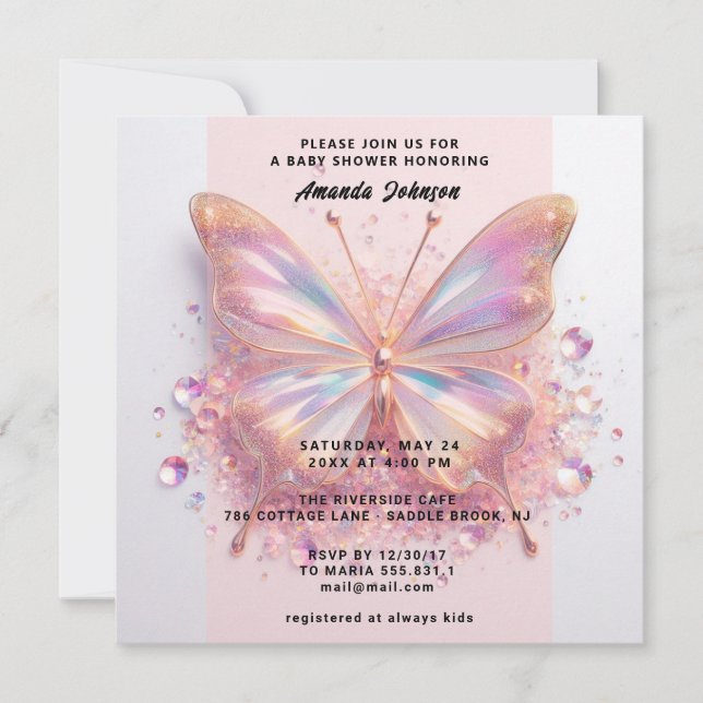 Baby Shower Butterfly Girl Rosa Blue Diamond Inbjudningar (Framsida)