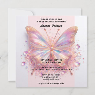 Baby Shower Butterfly Girl Rosa Blue Diamond Inbjudningar