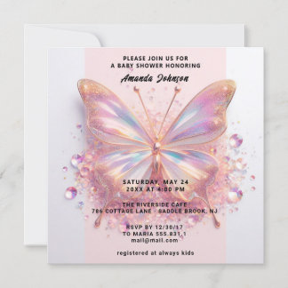 Baby Shower Butterfly Girl Rosa Blue Diamond Inbjudningar