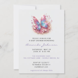 Baby Shower Butterfly Girl Rosa Blue Grått Inbjudningar