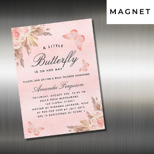 Baby Shower Butterfly Girl rosa pampas lyxur Magnetisk Inbjudningskort