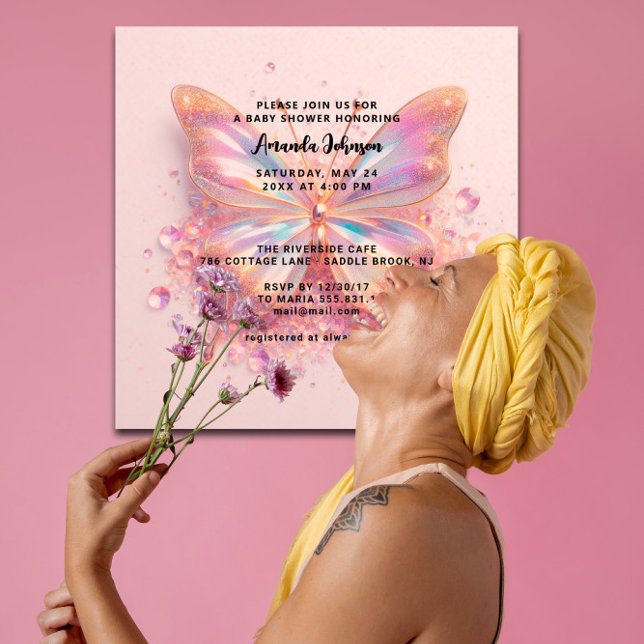 Baby Shower Butterfly GirlPink Crystals Diamond Inbjudningar (Baby Shower Butterfly GirlPink Crystals Diamond Invitation)