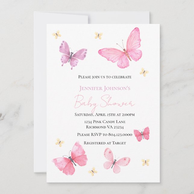 Baby Shower Butterfly-inbjudan, flicka Inbjudningar (Framsida)