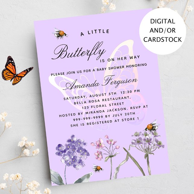 Baby Shower Butterfly wildblomme lila Girl Inbjudningar (Skapare uppladdad)
