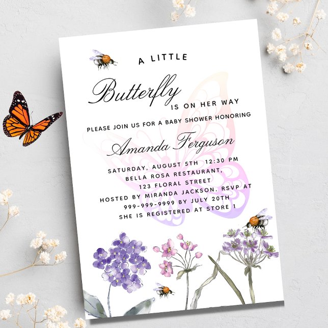 Baby Shower Butterfly wildblommor violy lyxury Inbjudningar (Skapare uppladdad)