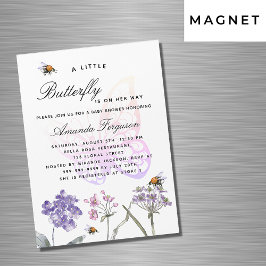 Baby Shower Butterfly wildblommor violy lyxury Magnetisk Inbjudningskort