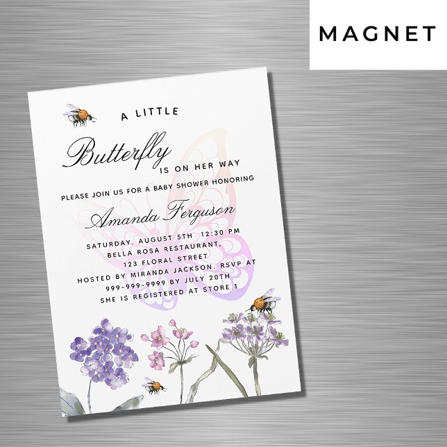 Baby Shower Butterfly wildblommor violy lyxury Magnetisk Inbjudningskort (Skapare uppladdad)