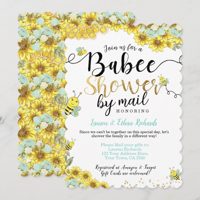 Baby Shower by Mail Bee Inbjudningar (Fram/baksida)