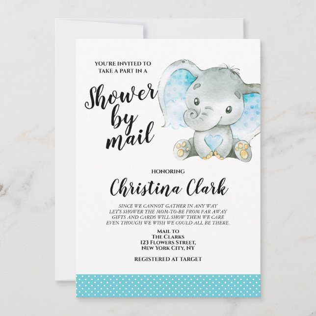 Baby Shower by Mail Boy Elephant Blue Inbjudningar (Framsida)