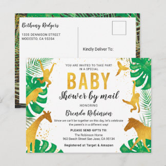 Baby Shower by Mail Boy Guld Jungle Animals Safari Vykort