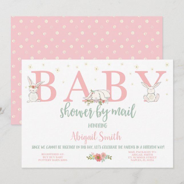 Baby Shower by Mail, Bunny Baby Shower Inbjudningar (Fram/baksida)