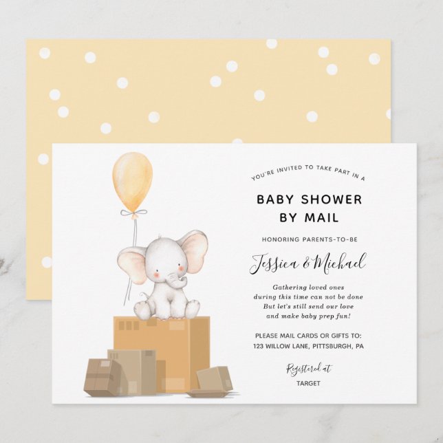 Baby Shower by Mail Elephant-inbjudan Inbjudningar (Fram/baksida)