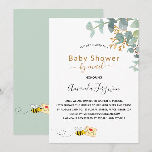 Baby Shower by mail eucalyptus greenery mamma to b Inbjudningar (Fram/baksida)