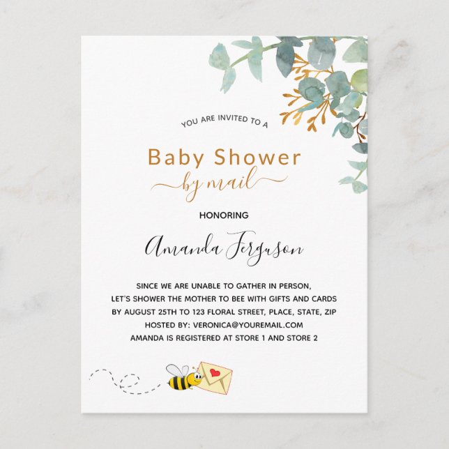 Baby Shower by mail eucalyptus greenery mamma to b Vykort (Framsida)