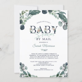 Baby Shower by Mail Eucalyptus Greenery Navy Blue Inbjudningar
