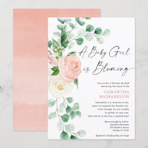 Baby Shower by Mail flicka blomstrar vår Inbjudningar