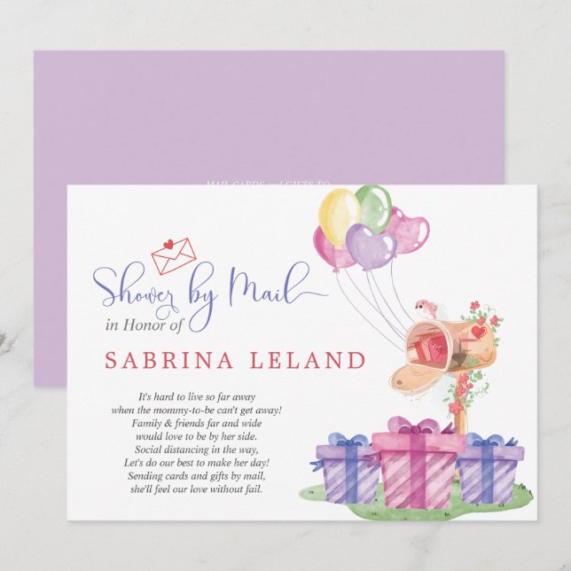 Baby Shower by Mail för vit vattenfärg-postlåda me Inbjudningar (Fram/baksida)