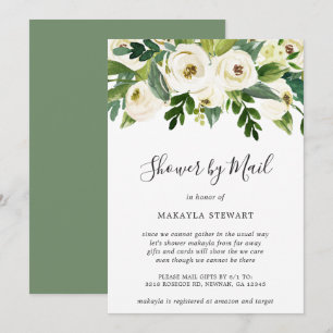 Baby Shower by Mail Girl Elegant White Blommigt Inbjudningar
