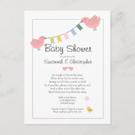 Baby Shower By Mail Girl Pink Birds Inbjudan Vykort