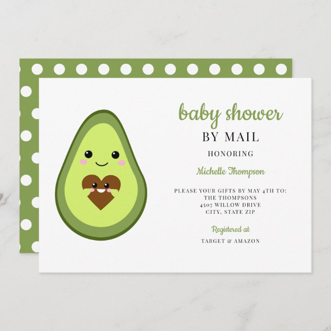 Baby Shower by Mail Kawaii Avocado Pgraant Söt Inbjudningar (Fram/baksida)