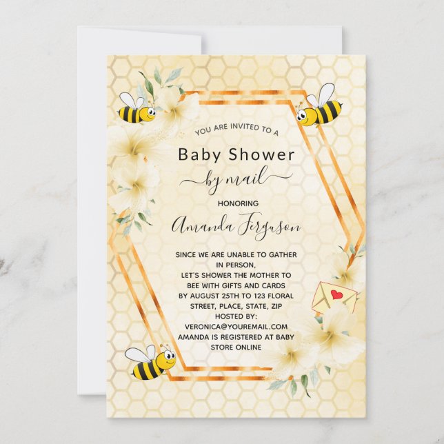 Baby Shower by mail mamma to be gult blommigt Inbjudningar (Framsida)