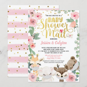 Baby Shower by Mail Pandemic Woodland Animal Inbjudningar