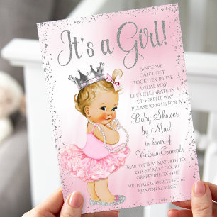 Baby Shower by Mail Rosa Princess Baby Shower Inbjudningar