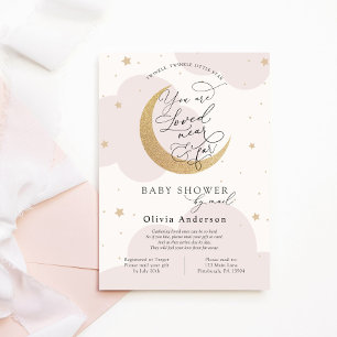 Baby Shower by Mail Rosa Twinkle Star and Måne Inbjudningar