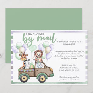 Baby Shower by Mail Safari Lastbil and Cute Animal Inbjudningar