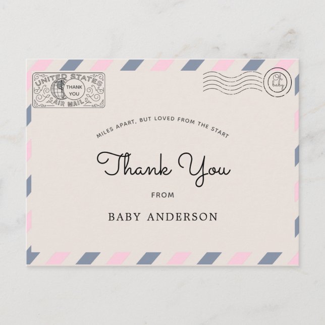 Baby Shower by Mail Tack Rosa Blue Postcard Vykort (Framsida)