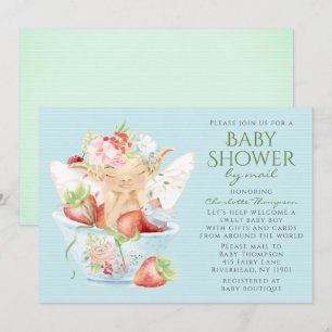 Baby Shower by Mail Watercolor Blommigt Boy Fairy Inbjudningar