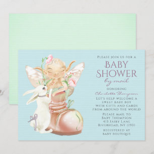 Baby Shower by Mail Watercolor Boy Fairy Rabbit Inbjudningar