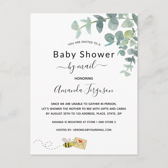 Baby Shower by mail white eucalyptus greenery bi Vykort (Framsida)