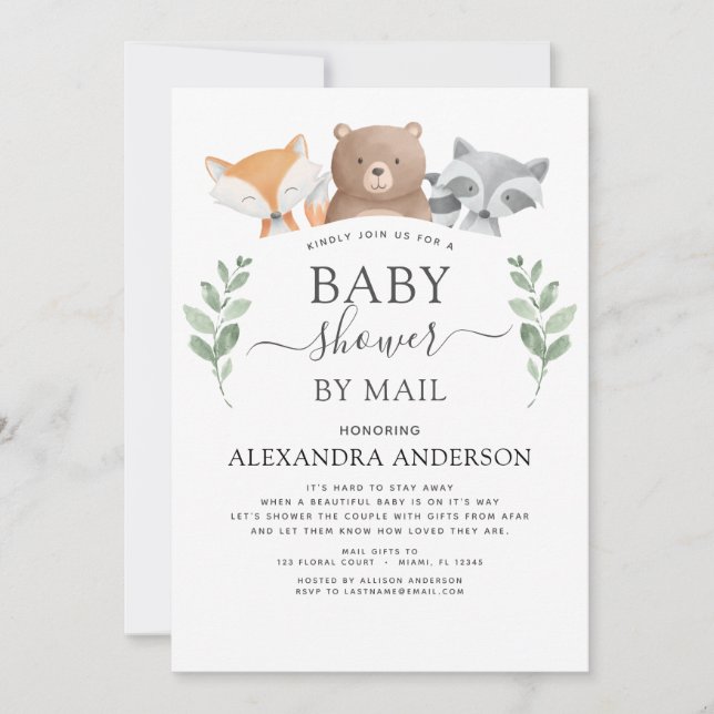 Baby Shower by Mail Woodland Eucalyptus Greenery Inbjudningar (Framsida)